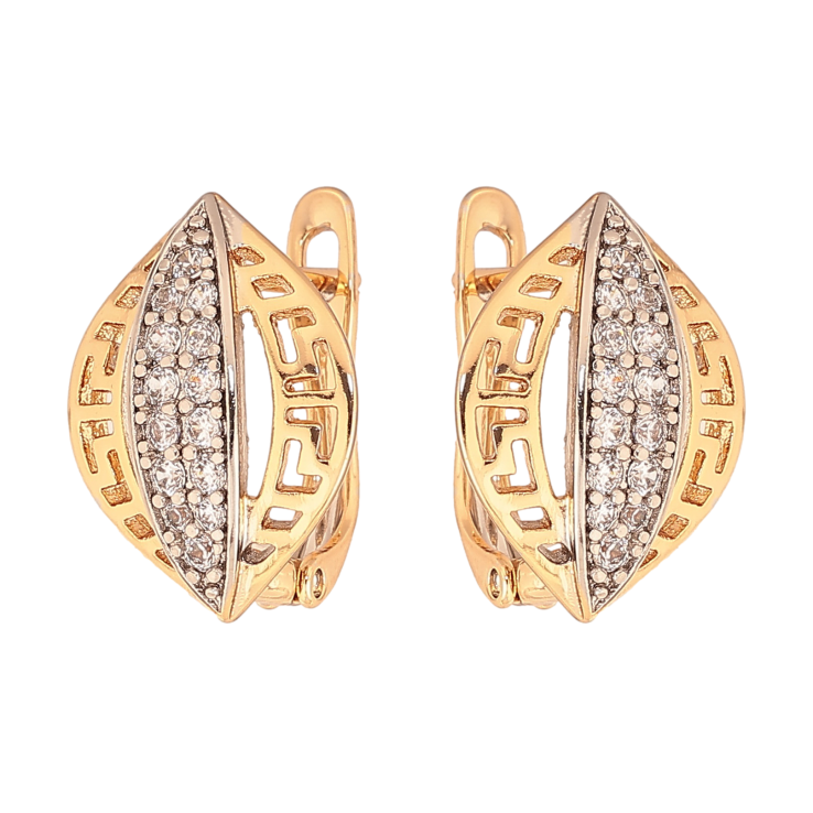 Серьги Xuping цвет Позолота 18К+Родий английский замок "Узор с кристаллами" фото №16