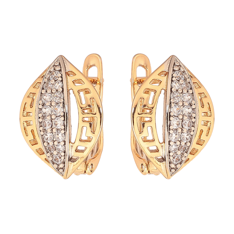 Сережки Xuping колір Позолота 18К+Родій англійський замок "Візерунок з кристалами" фото №3