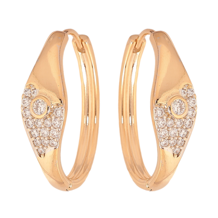 Серьги Xuping цвет Позолота 18К+Родий колечки "Узор с кристаллами" фото №7