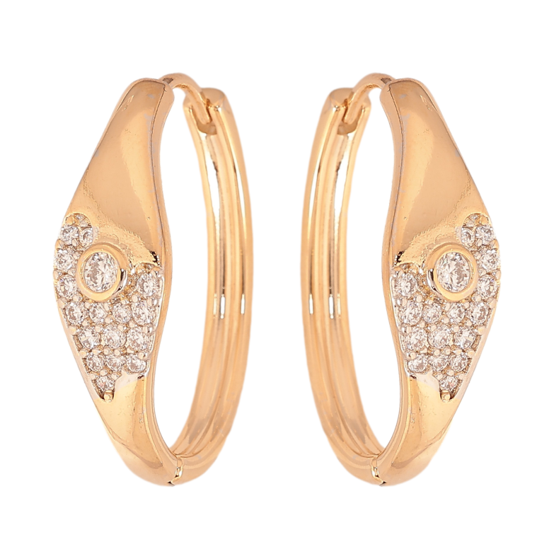 Серьги Xuping цвет Позолота 18К+Родий колечки "Узор с кристаллами" фото №1