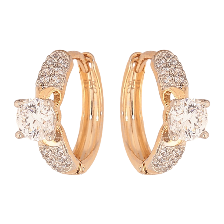 Серьги Xuping цвет Позолота 18К+Родий колечки "Инкрустация кристаллами" фото №3