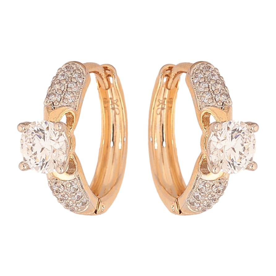 Серьги Xuping цвет Позолота 18К+Родий колечки "Инкрустация кристаллами" фото №1