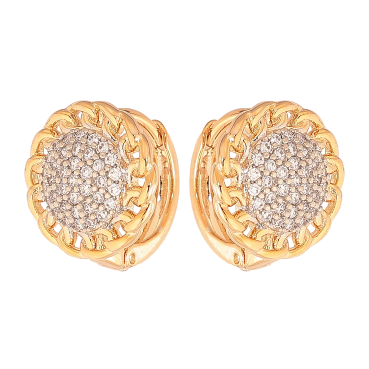 Серьги Xuping цвет Позолота 18К+Родий колечки "Узор с кристаллами" фото №4