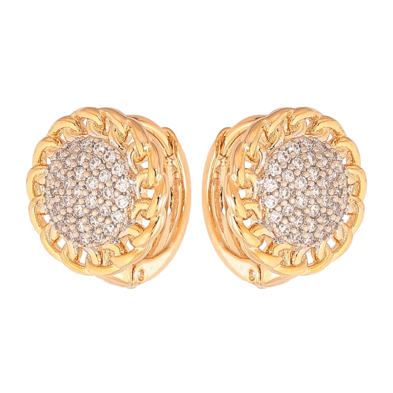 Серьги Xuping цвет Позолота 18К+Родий колечки "Узор с кристаллами" фото №1