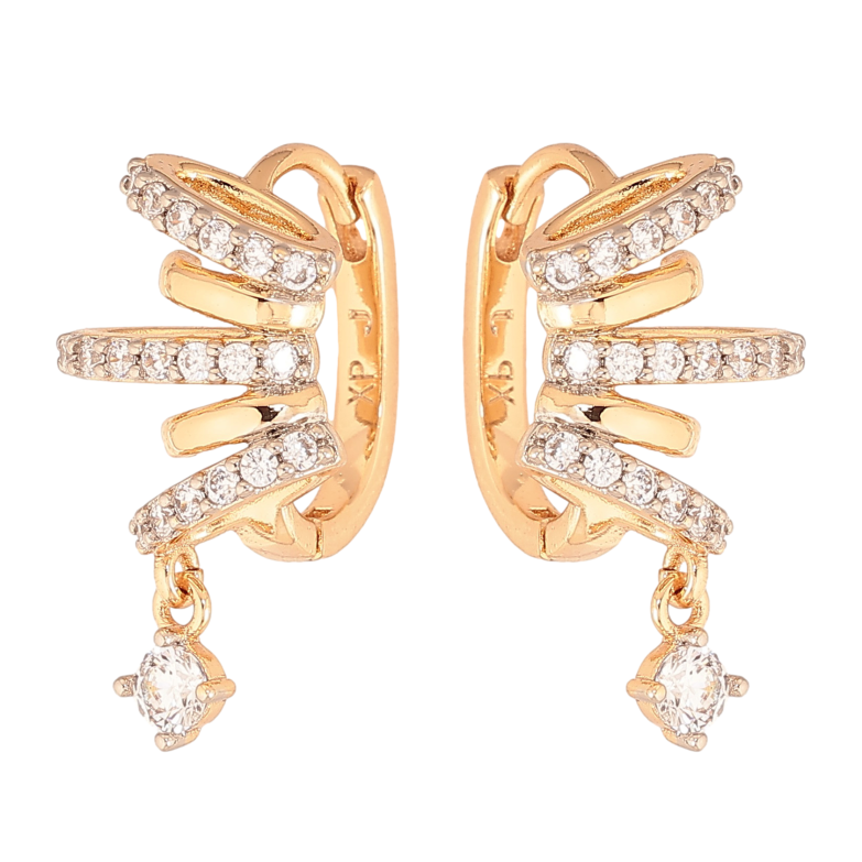 Сережки Xuping колір Позолота 18К+Родій підвіски на колечках "Візерунок з кристалами" фото №1