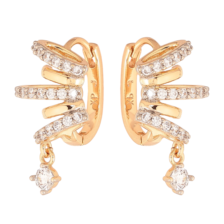 Сережки Xuping колір Позолота 18К+Родій підвіски на колечках "Візерунок з кристалами" фото №1