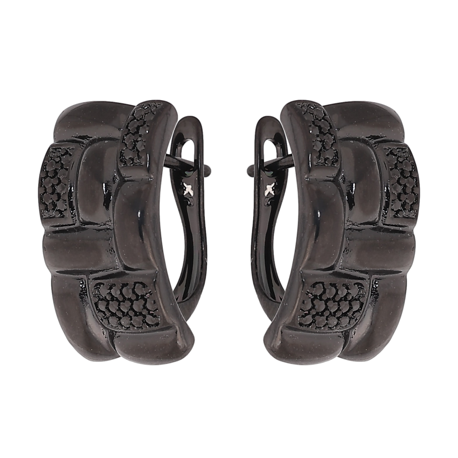 Серьги Xuping цвет Позолота Black (черное золото) английский замок "Узор с черными кристаллами" фото №1 Серьги Xuping цвет Позолота Black (черное золото) английский замок "Узор с черными кристаллами" фото №1