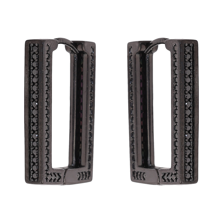 Сережки Xuping колір Позолота Black (чорне золото) колечка "Прямокутні з чорними кристалами" фото №1