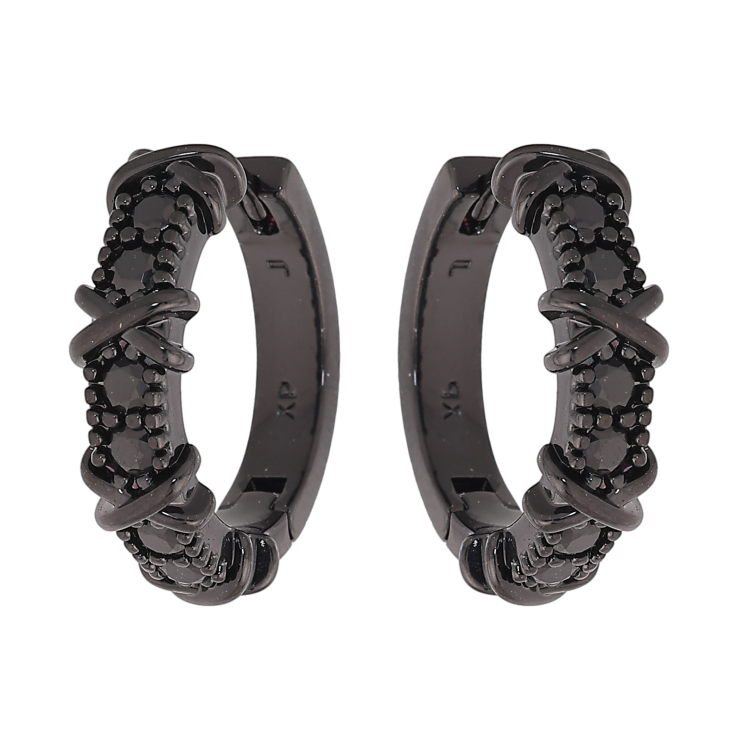 Серьги Xuping цвет Позолота Black (черное золото) колечки "Узор с черными кристаллами" фото №3 Серьги Xuping цвет Позолота Black (черное золото) колечки "Узор с черными кристаллами" фото №3