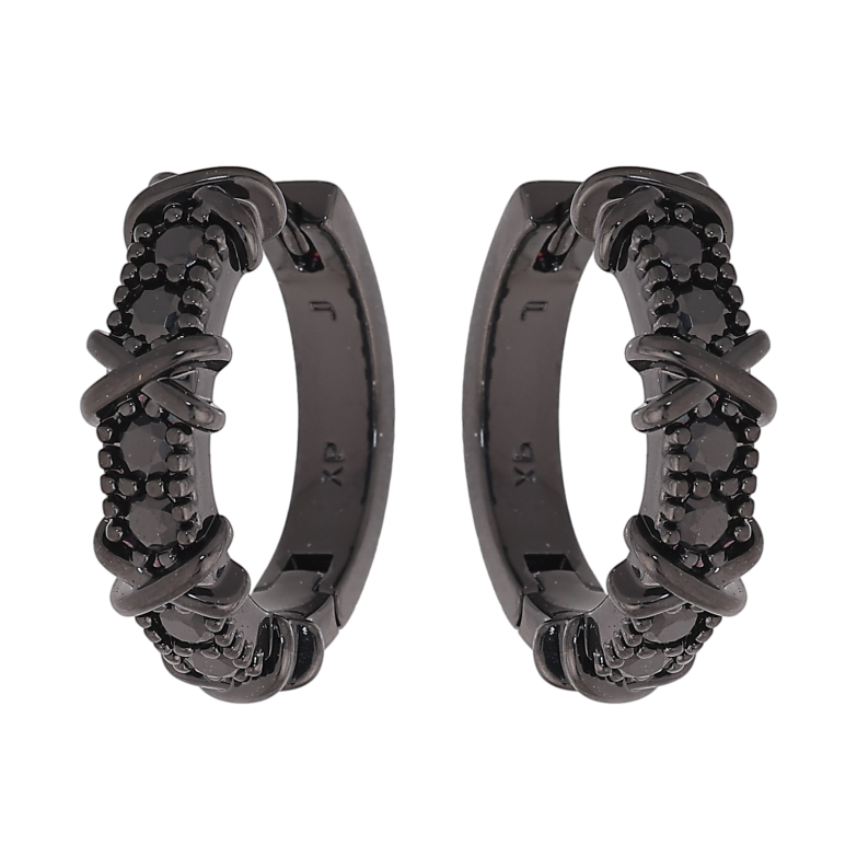 Сережки Xuping колір Позолота Black (чорне золото) колечка "Візерунок з чорними кристалами" фото №1 Сережки Xuping колір Позолота Black (чорне золото) колечка "Візерунок з чорними кристалами" фото №1