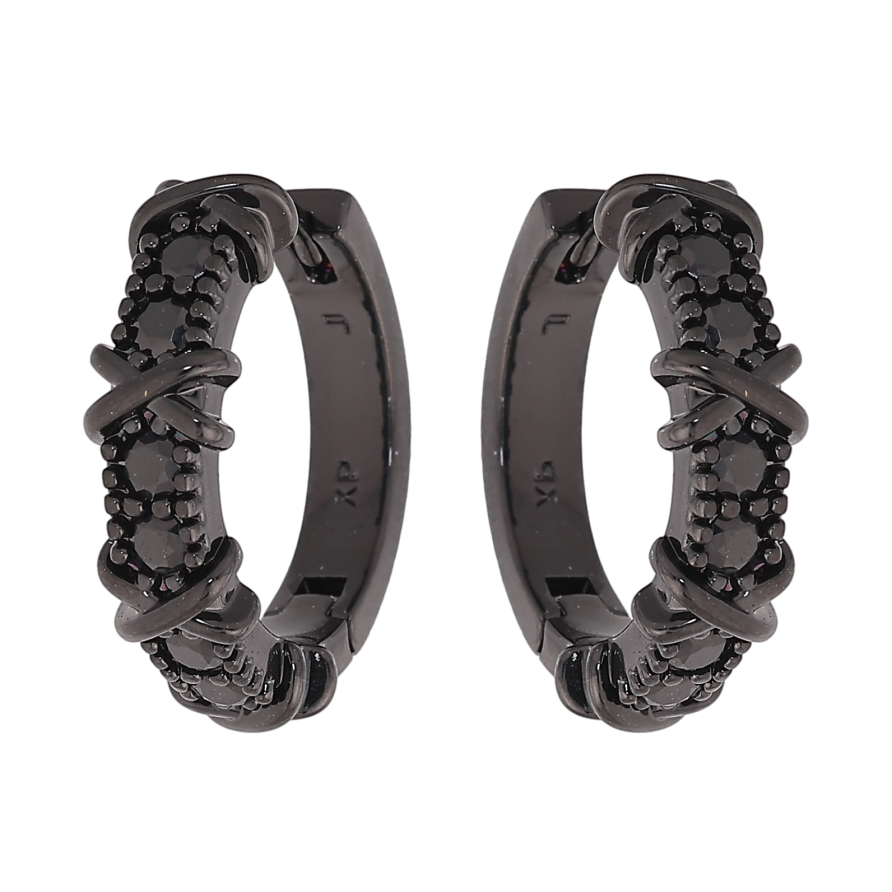 Сережки Xuping колір Позолота Black (чорне золото) колечка "Візерунок з чорними кристалами" фото №1 Сережки Xuping колір Позолота Black (чорне золото) колечка "Візерунок з чорними кристалами" фото №1