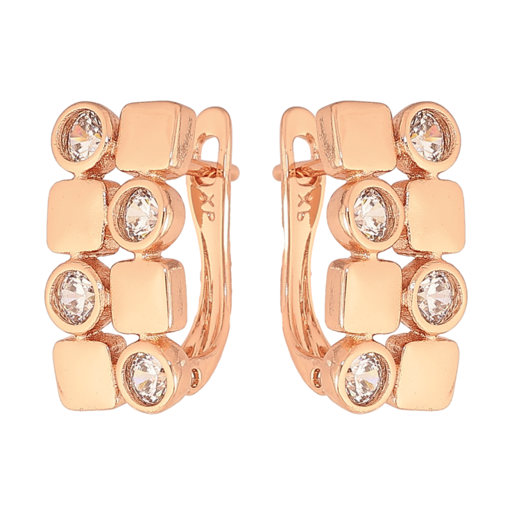 Сережки Xuping колір Позолота РО англійський замок "Візерунок з кристалами" фото №7