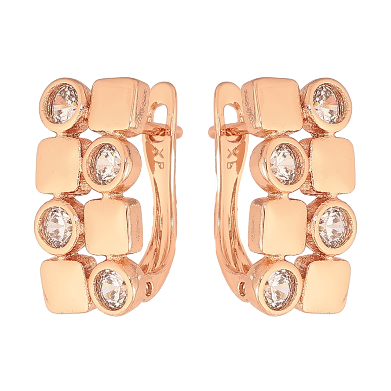 Серьги Xuping цвет Позолота РО английский замок "Узор с кристаллами" фото №1