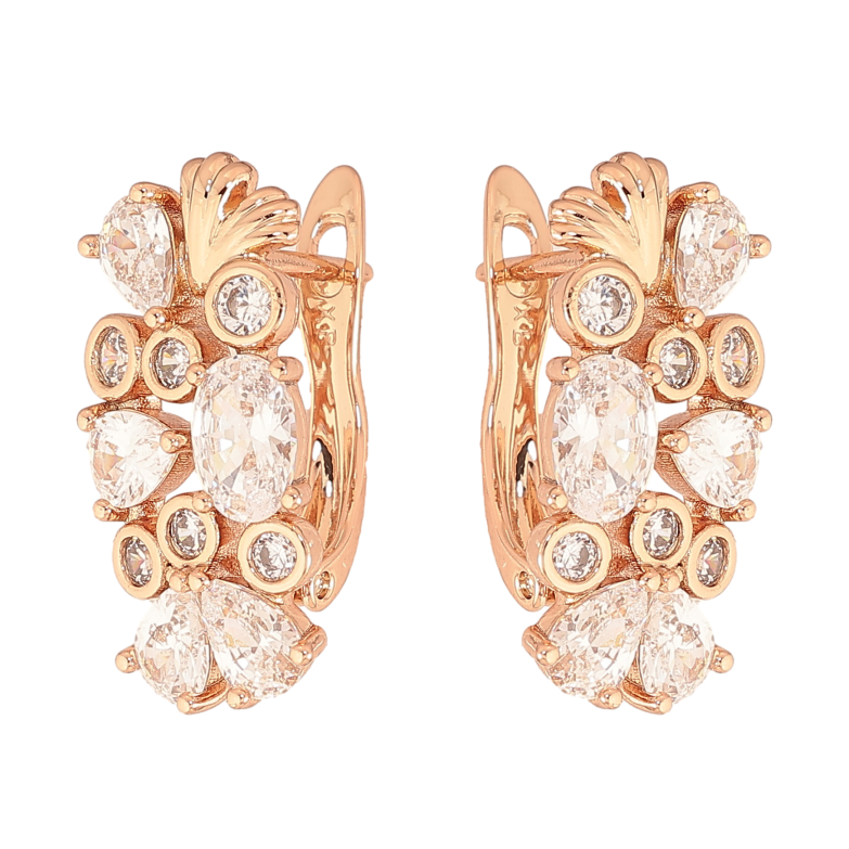 Серьги Xuping цвет Позолота РО английский замок "Узор с кристаллами" фото №1