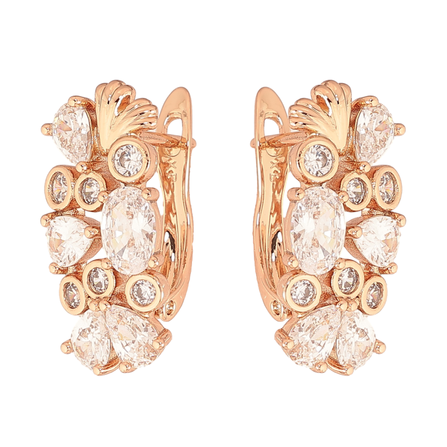 Сережки Xuping колір Позолота РО англійський замок "Візерунок з кристалами" фото №1