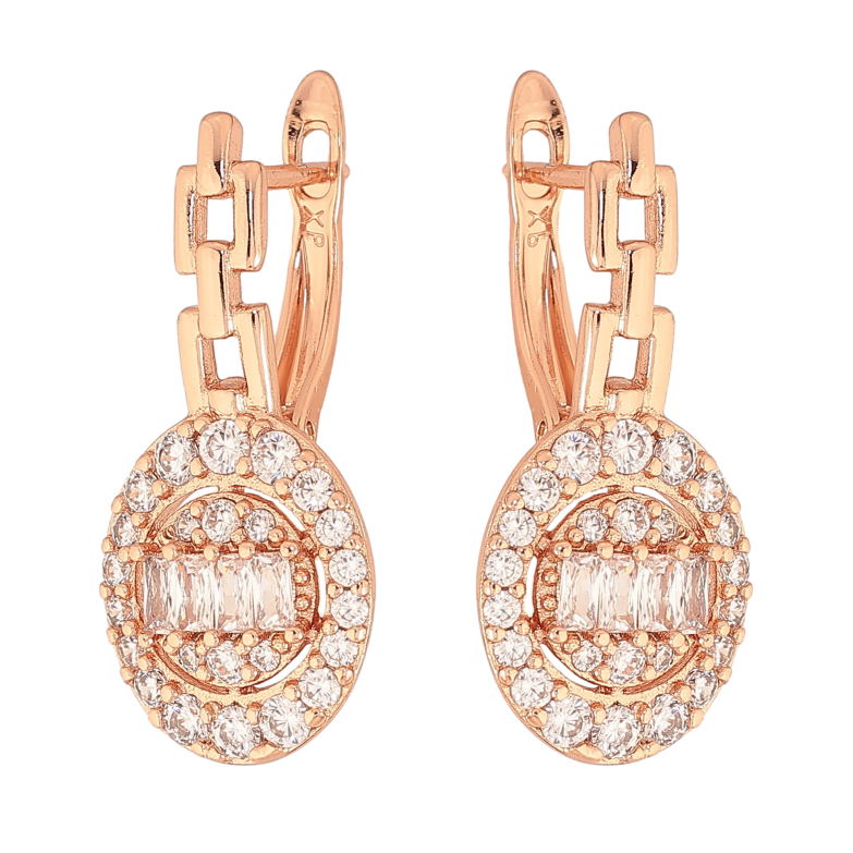 Серьги Xuping цвет Позолота РО английский замок "Узор с кристаллами" фото №1