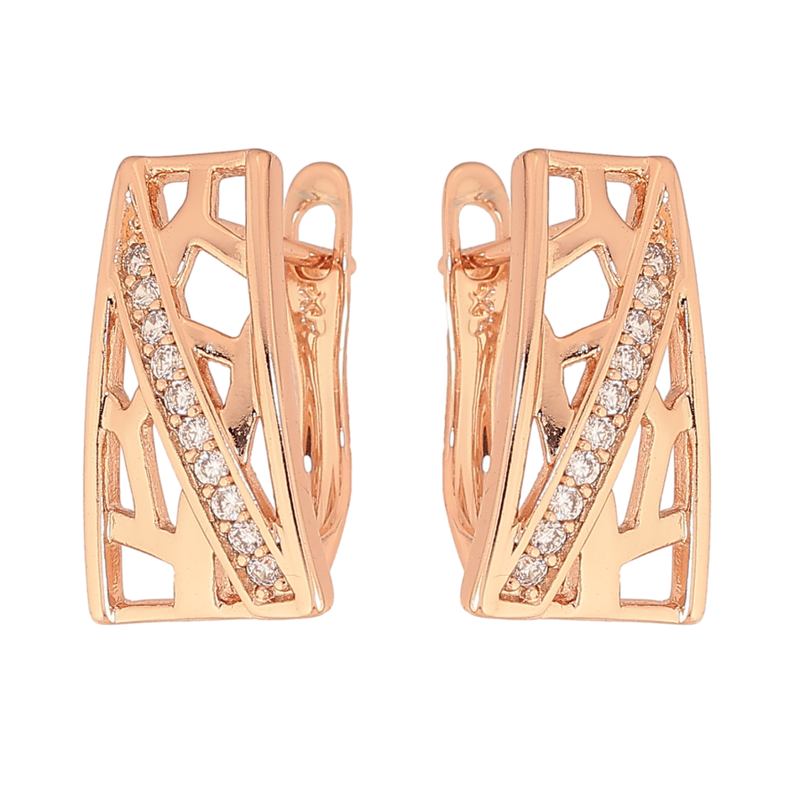 Сережки Xuping колір Позолота РО англійський замок "Візерунок з кристалами" фото №1