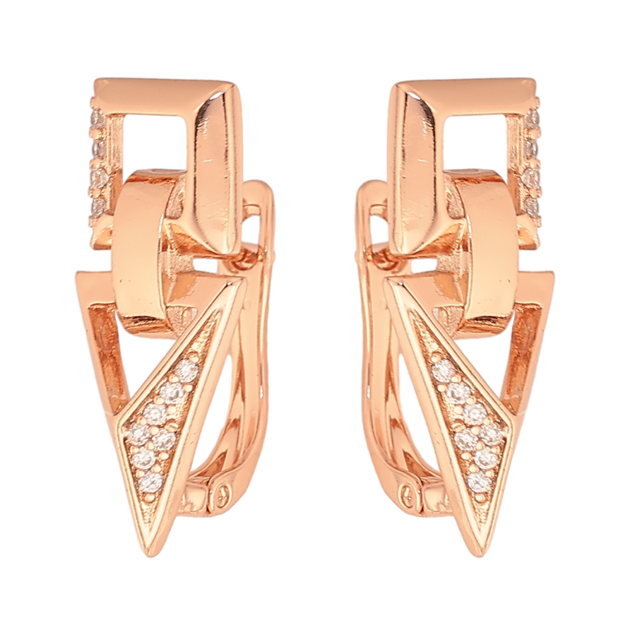 Серьги Xuping цвет Позолота РО английский замок "Узор с кристаллами" фото №1