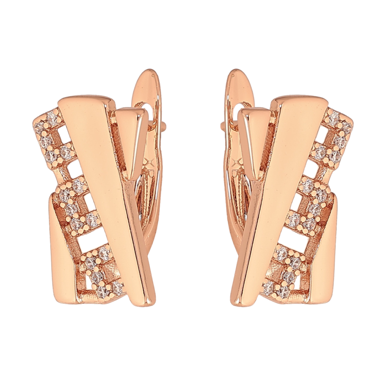 Серьги Xuping цвет Позолота РО английский замок "Узор с кристаллами" фото №1