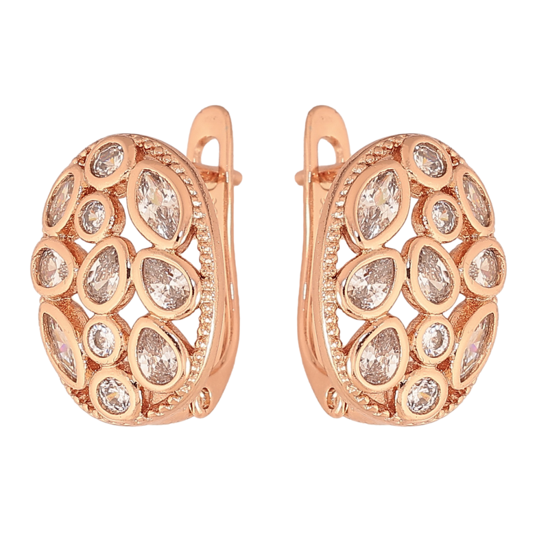 Серьги Xuping цвет Позолота РО английский замок "Узор с кристаллами" фото №1