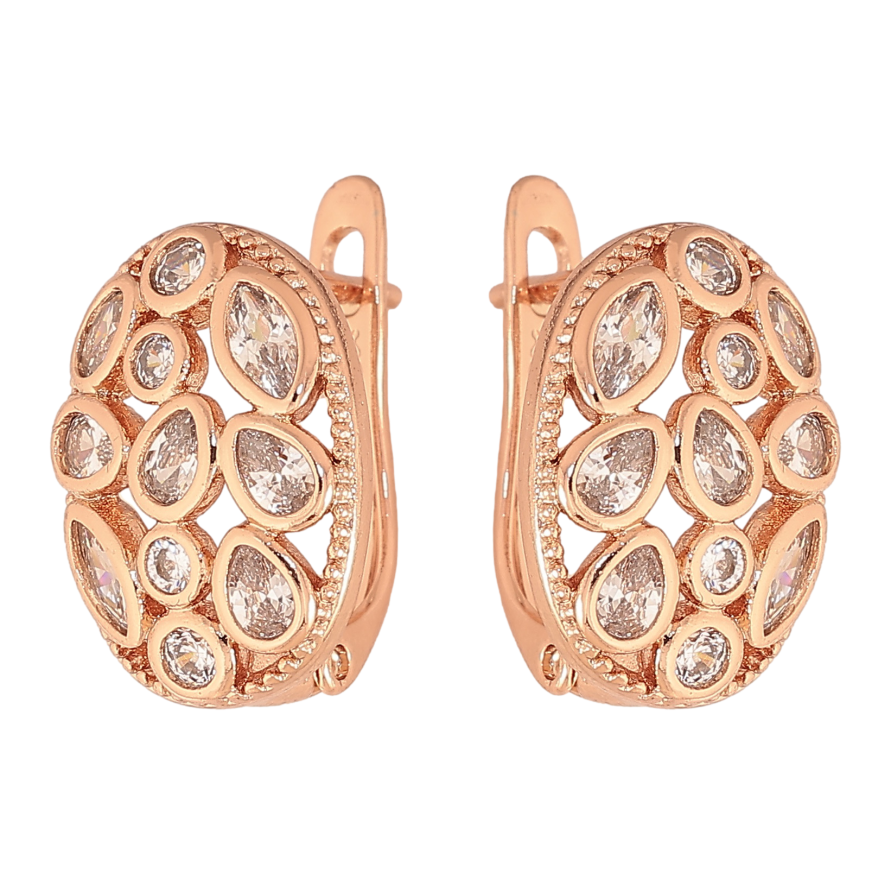 Серьги Xuping цвет Позолота РО английский замок "Узор с кристаллами" фото №1