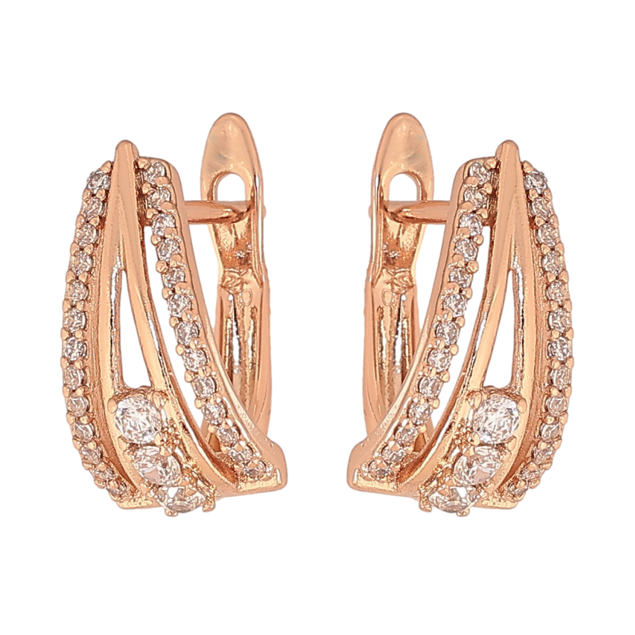 Сережки Xuping колір Позолота РО англійський замок "Візерунок з кристалами" фото №1 Сережки Xuping колір Позолота РО англійський замок "Візерунок з кристалами" фото №1