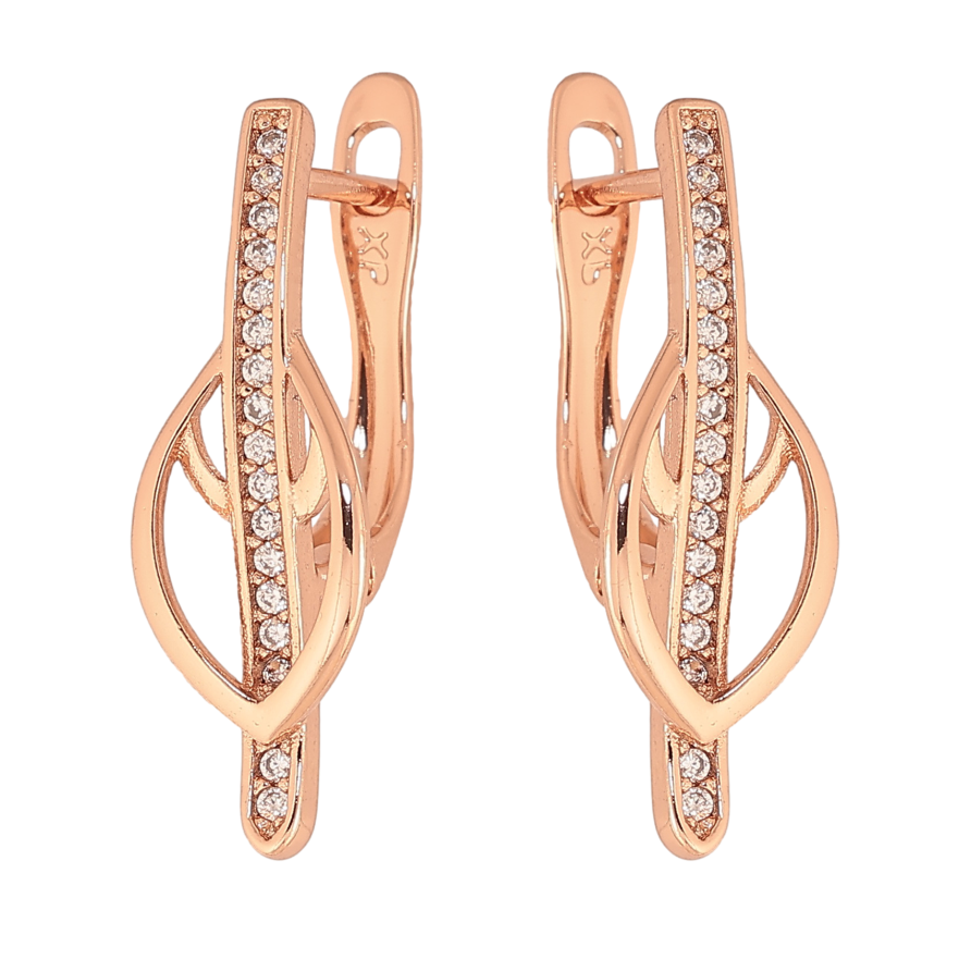 Серьги Xuping цвет Позолота РО английский замок "Узор с кристаллами" фото №1