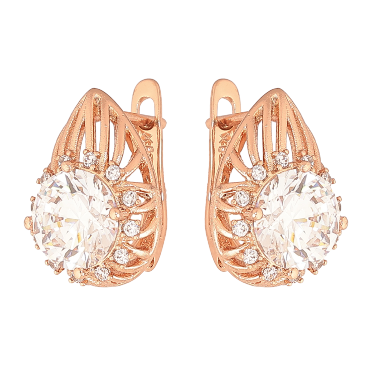 Сережки Xuping колір Позолота РО англійський замок "Візерунок з кристалами" фото №9