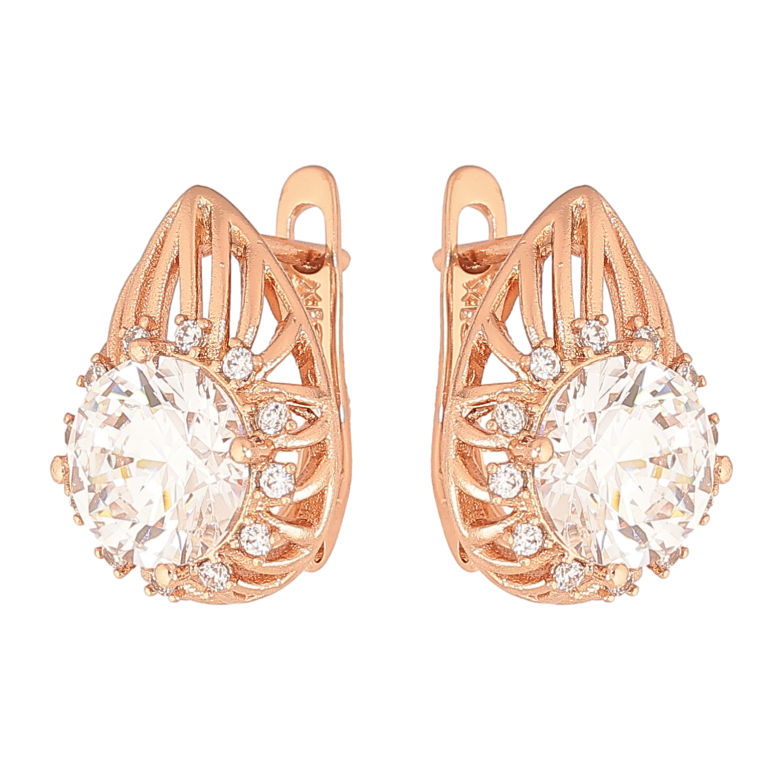 Сережки Xuping колір Позолота РО англійський замок "Візерунок з кристалами" фото №2