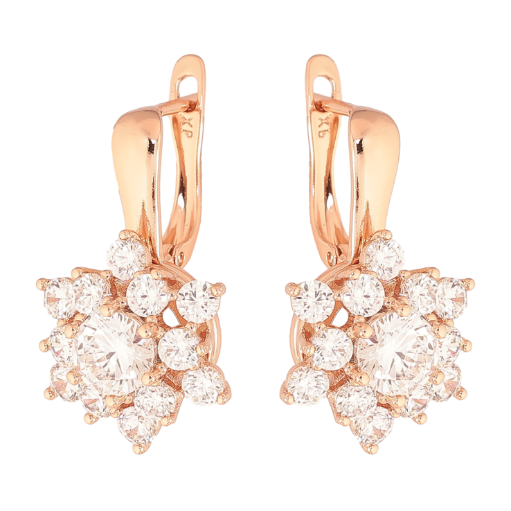 Сережки Xuping колір Позолота РО англійський замок "Квіточки з кристалами" фото №8