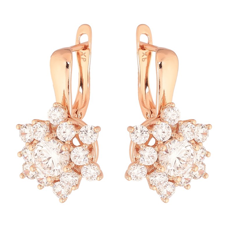 Серьги Xuping цвет Позолота РО английский замок "Цветочки с кристаллами" фото №1