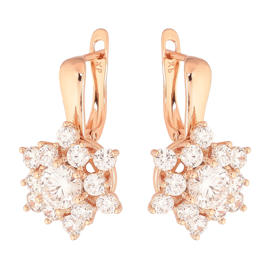 Серьги Xuping цвет Позолота РО английский замок "Цветочки с кристаллами" фото №1