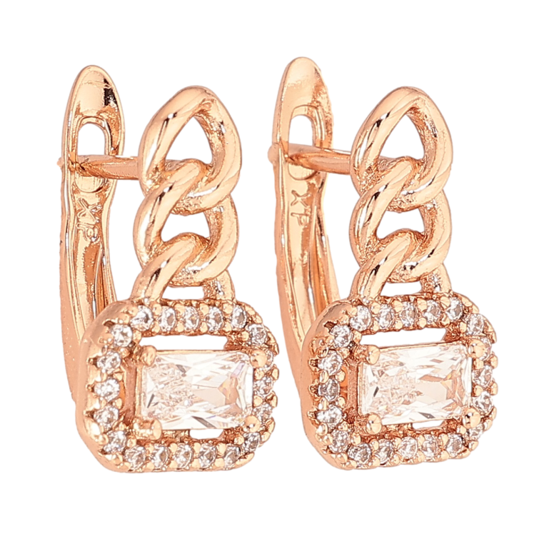 Серьги Xuping цвет Позолота РО английский замок "Узор с кристаллами" фото №1