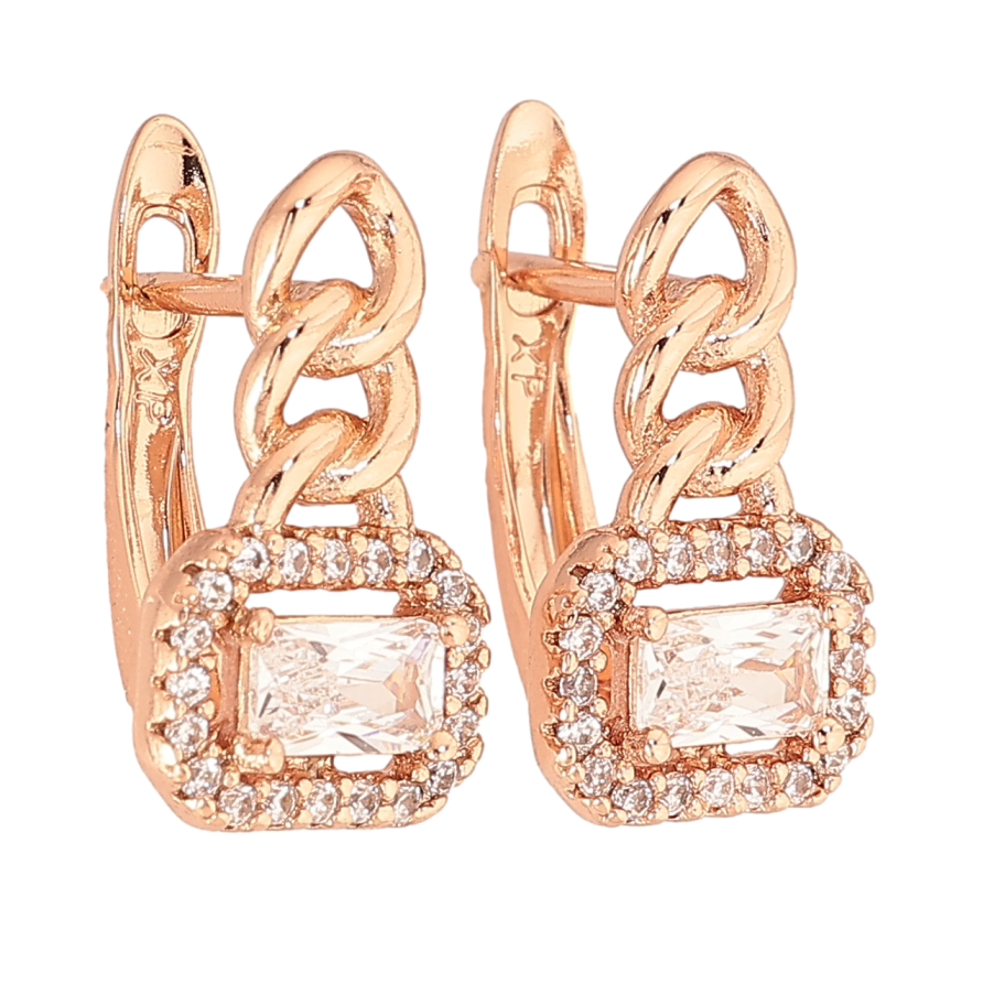 Серьги Xuping цвет Позолота РО английский замок "Узор с кристаллами" фото №1