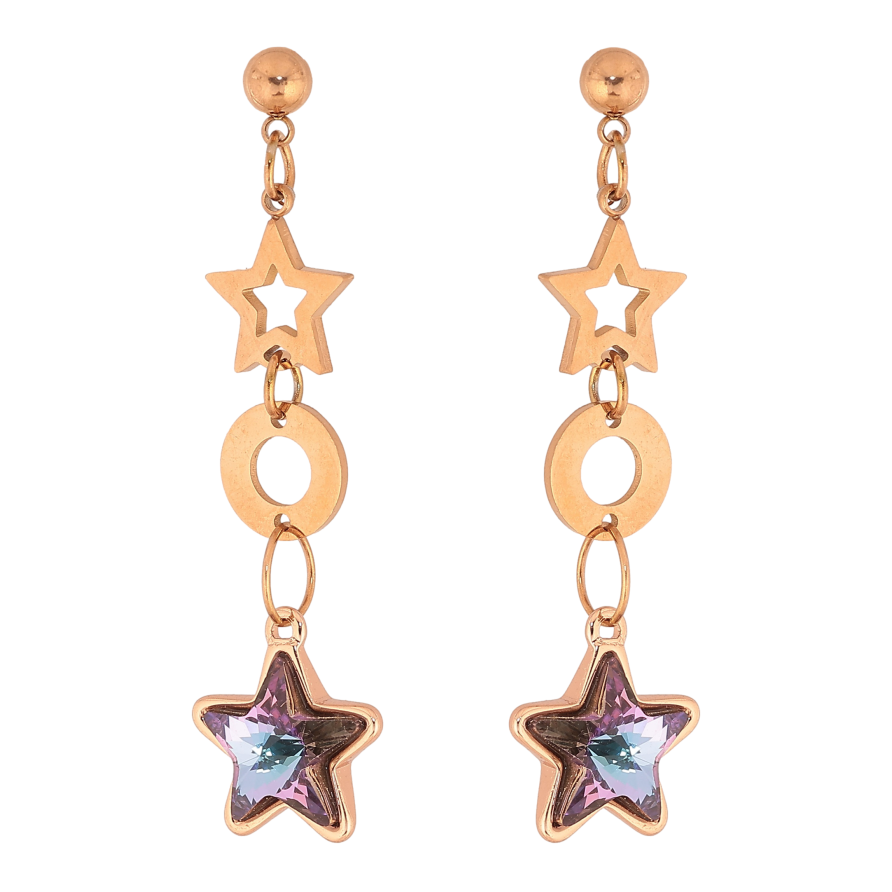 Серьги Xuping цвет РО с кристаллами Swarovski пусеты "Звездные подвески с кристаллами Paradise Shine" фото №1