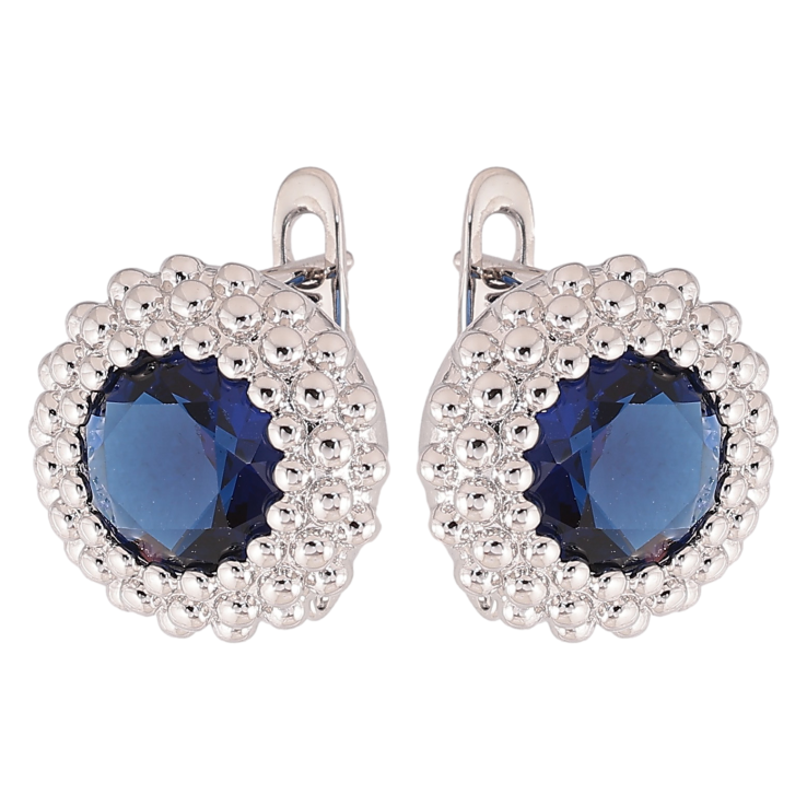 Сережки Xuping колір Родій англійський замок "Сині кристали в декоративній оправі" фото №5