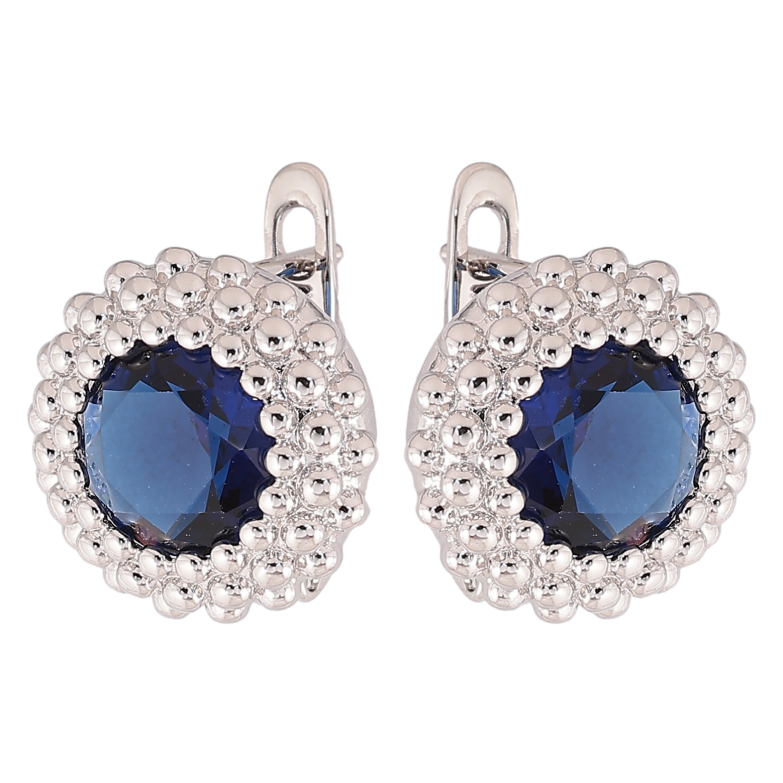 Сережки Xuping колір Родій англійський замок "Сині кристали в декоративній оправі" фото №1