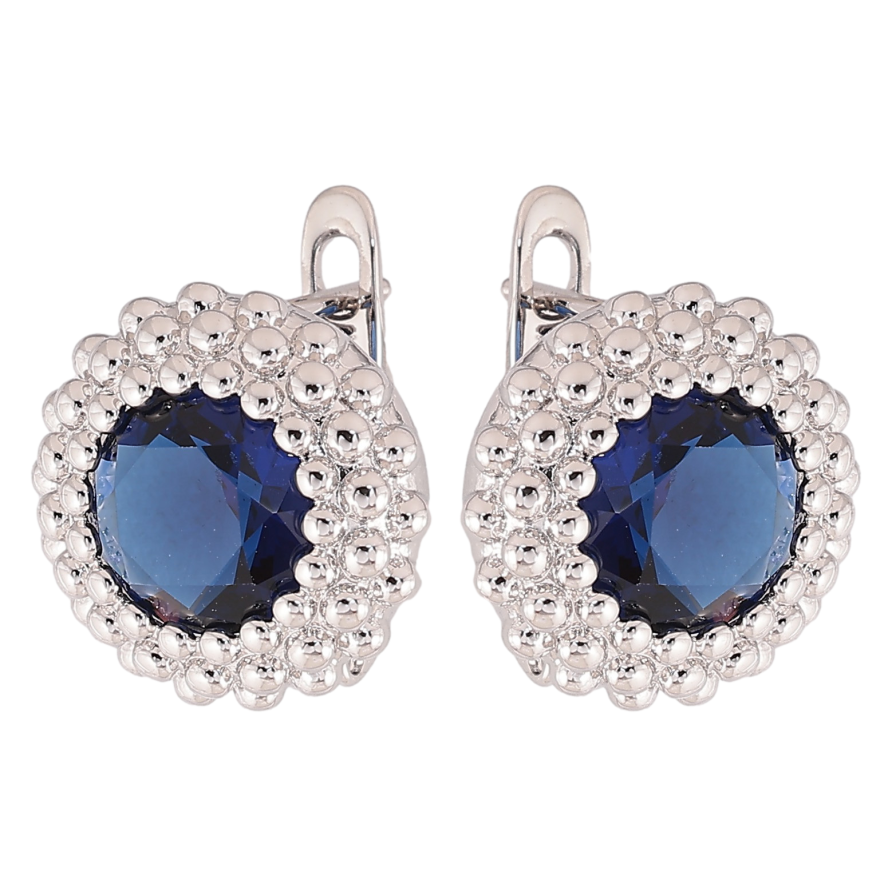 Сережки Xuping колір Родій англійський замок "Сині кристали в декоративній оправі" фото №1