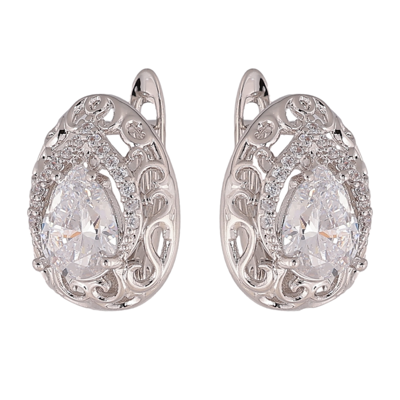 Сережки Xuping колір Родій англійський замок "Візерунок з кристалами" фото №9