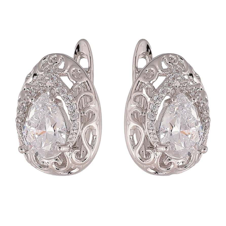 Серьги Xuping цвет Родий английский замок "Узор с кристаллами" фото №1