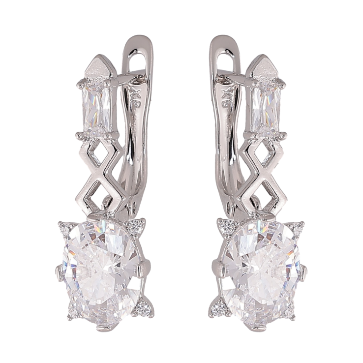 Серьги Xuping цвет Родий английский замок "Узор с кристаллами" фото №21