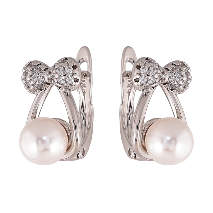 Серьги Xuping цвет Родий английский замок "Банты с жемчужинами" фото №13