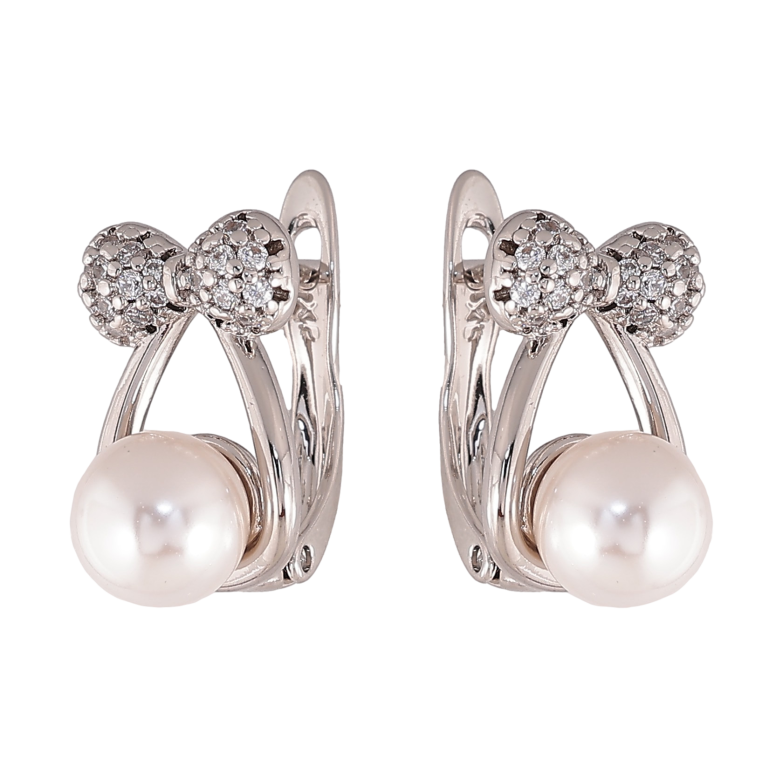 Сережки Xuping колір Родій англійський замок "Банти з перлинами" фото №1