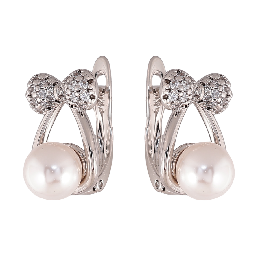 Сережки Xuping колір Родій англійський замок "Банти з перлинами" фото №1