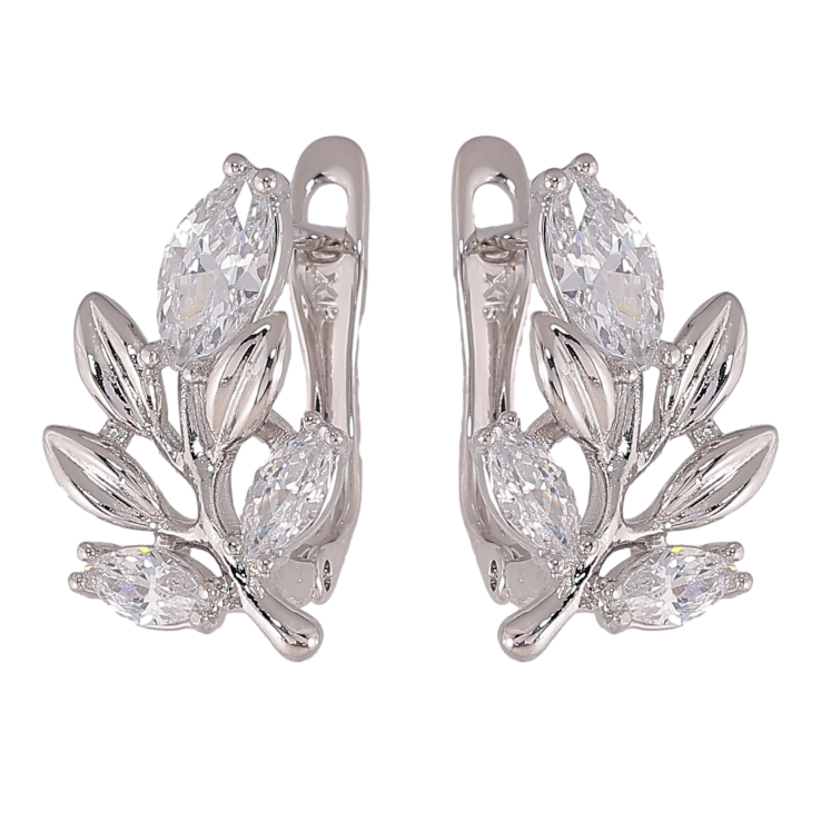 Серьги Xuping цвет Родий английский замок "Веточки с кристаллами" фото №3