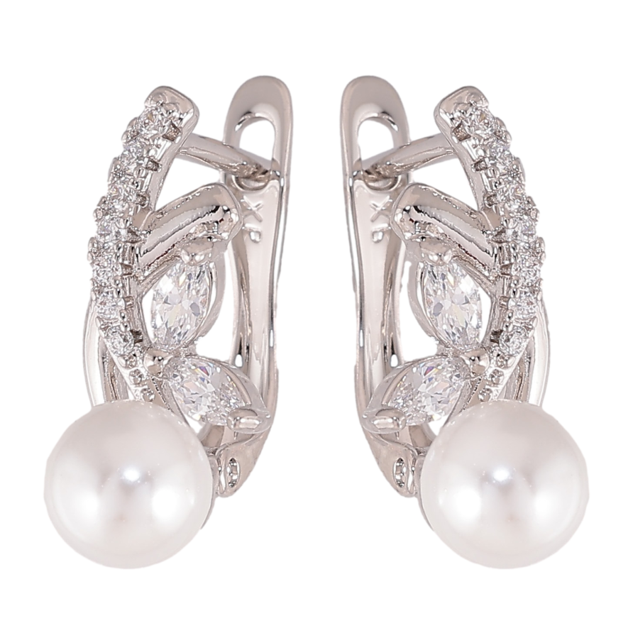 Сережки Xuping колір Родій англійський замок "Візерунок з кристалами і перлинами" фото №1 Сережки Xuping колір Родій англійський замок "Візерунок з кристалами і перлинами" фото №1