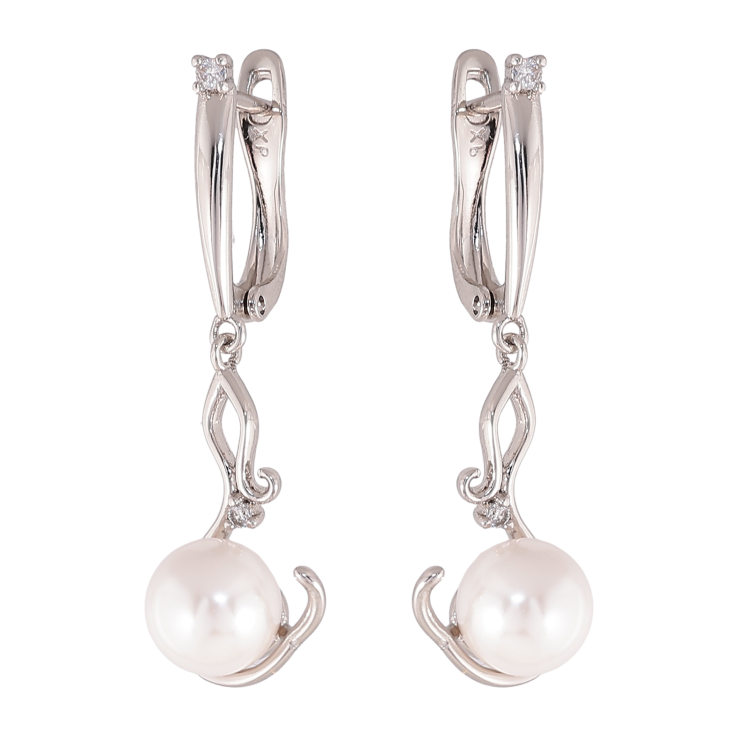 Серьги Xuping цвет Родий английский замок "Жемчужные подвески" фото №17