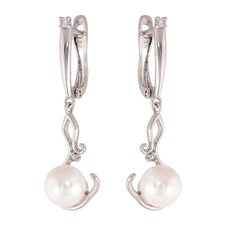 Серьги Xuping цвет Родий английский замок "Жемчужные подвески" фото №1