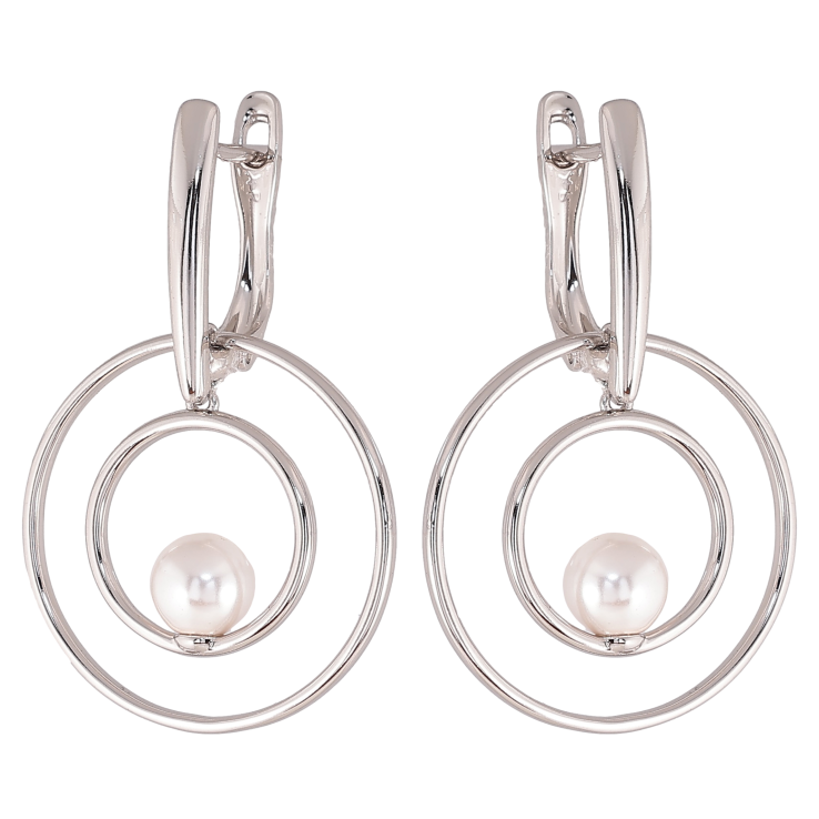 Серьги Xuping цвет Родий английский замок "Круглые подвески с жемчужинами" фото №23