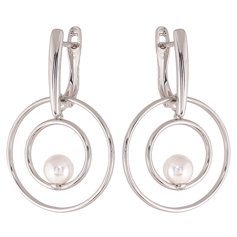 Серьги Xuping цвет Родий английский замок "Круглые подвески с жемчужинами" фото №2 Серьги Xuping цвет Родий английский замок "Круглые подвески с жемчужинами" фото №2